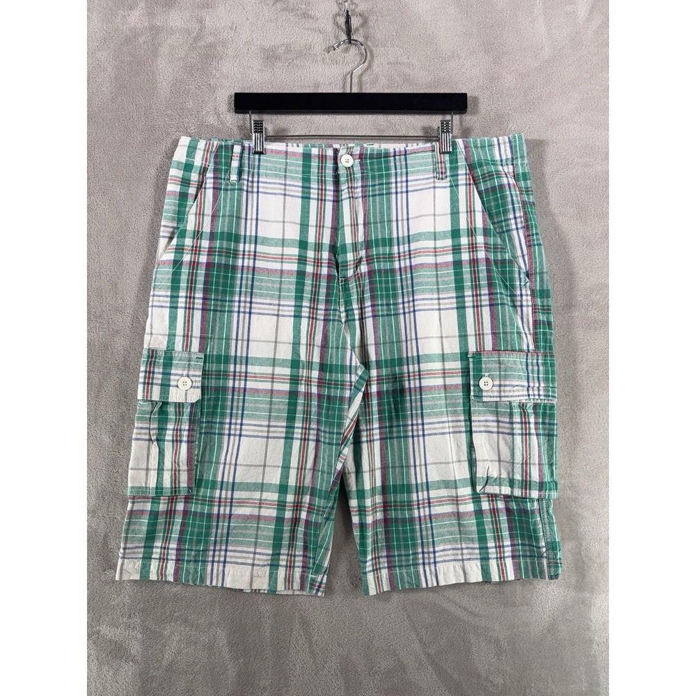 Avirex Cargo Shorts Mens 40 Green Plaid Cotton Check Utility Y2K Streetwear